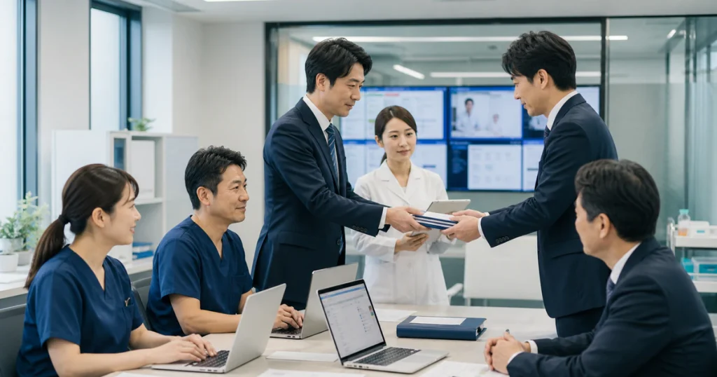 メドピア - クラウドクリニックの株式交換と在宅医療事務BPOの承継を確認する医療チーム