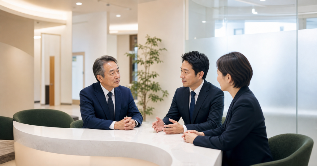 専門クリニックの事業承継について話し合う医療関係者