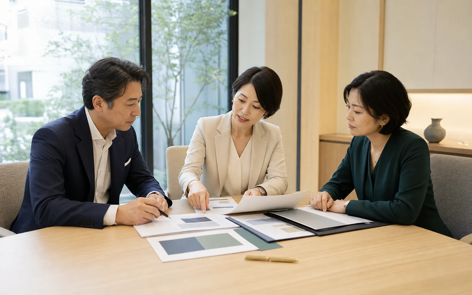 医療法人の経営資料を確認しながら論点を整理する様子
